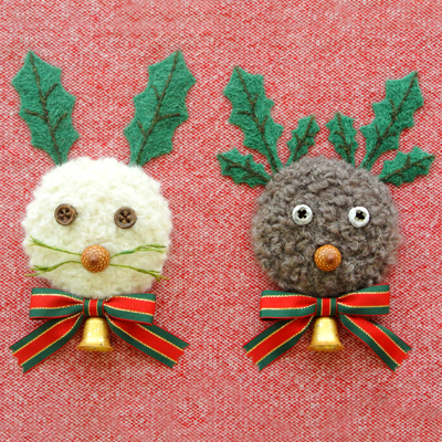 ウサギとトナカイ・フェルト作家Yurinokoのクリスマスイラスト